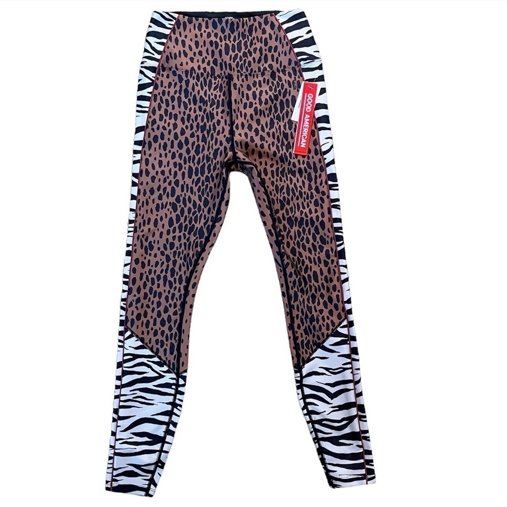 GOOD AMERICAN NWT Animal Mixed Block Leggings Size Medium in Animal Print - Picture 2 of 16